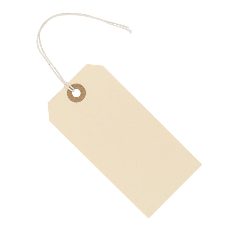 EZDOM Manila Paper Tags with String- 4 3/4"" x 2 3/8"" Box of 200 Hanging 13pt Paper Tags with Reinforced Hole and String Attached  Blank Tags with String - Image 1